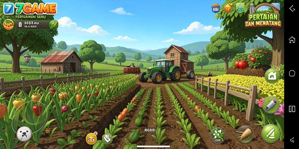 Gameplay 7GAME menampilkan aktivitas bertani yang menarik.