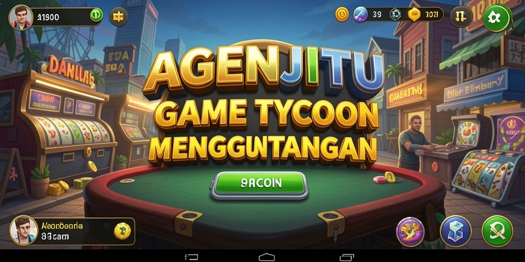 Tampilan gameplay menarik AGENJITU yang menggambarkan aksi pengelolaan bisnis.