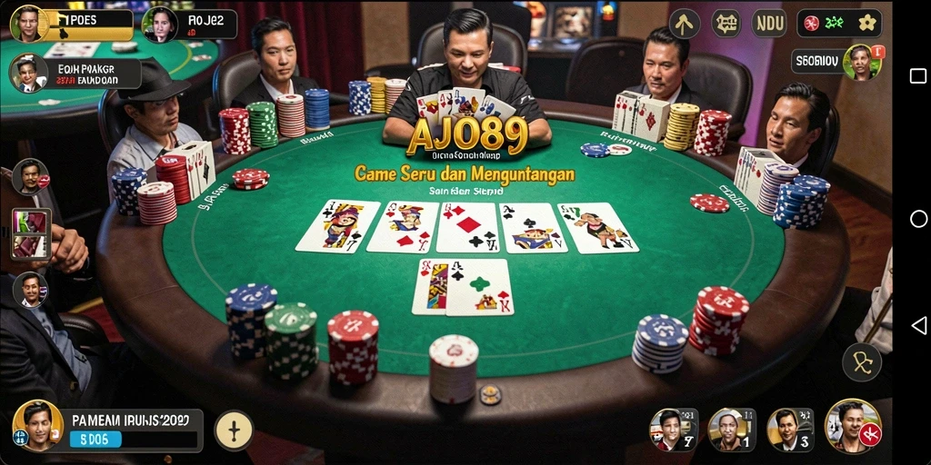 Screenshot utama AJO89 menampilkan gameplay poker yang mendebarkan.