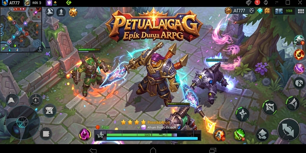Screenshot utama AT777 menunjukkan aksi pertarungan yang mendebarkan dalam dunia fantastis.