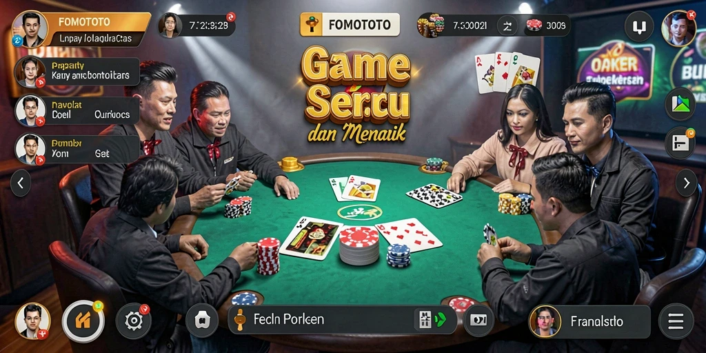 Tampilan gameplay seru di FOMOTOTO dengan suasana poker yang mendebarkan.