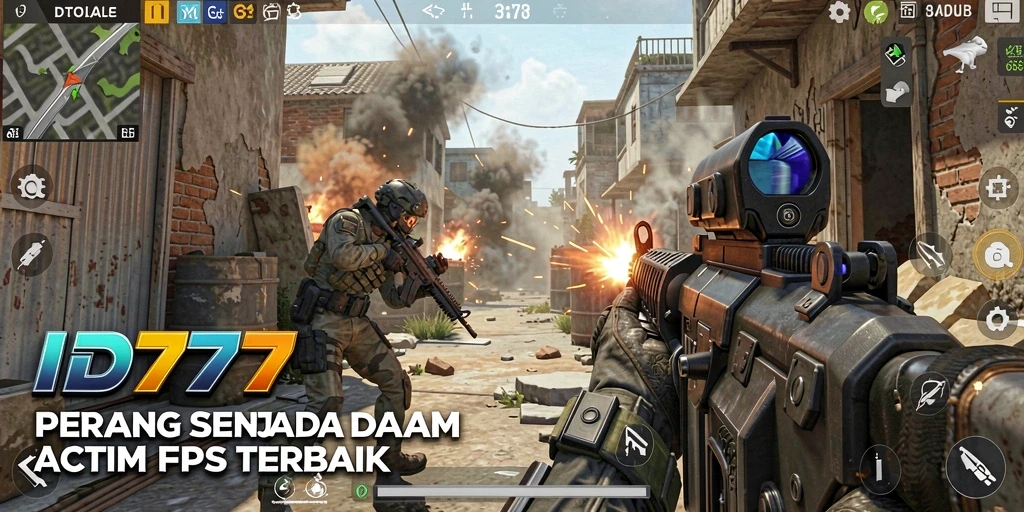 Gameplay ID777 menampilkan pertempuran seru dan aksi tembak-menembak yang mendebarkan.