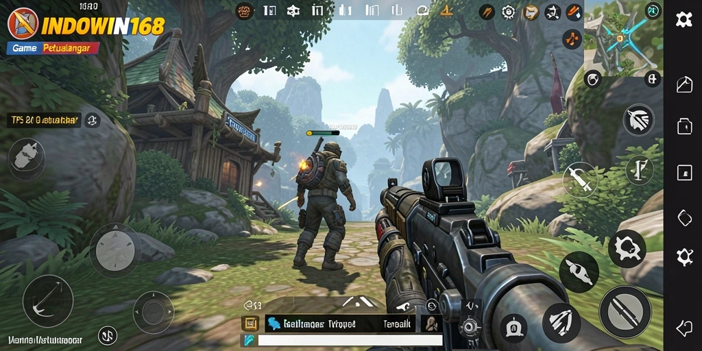 Tampilan seru gameplay INDOWIN168 dalam aksi TPS.