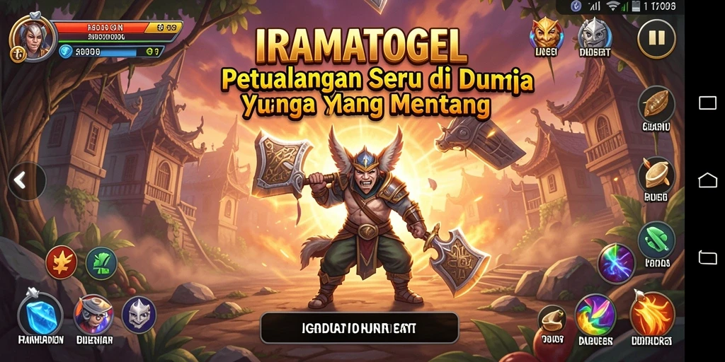 Tampilan layar utama IRAMATOGEL dengan aksi petualangan seru.