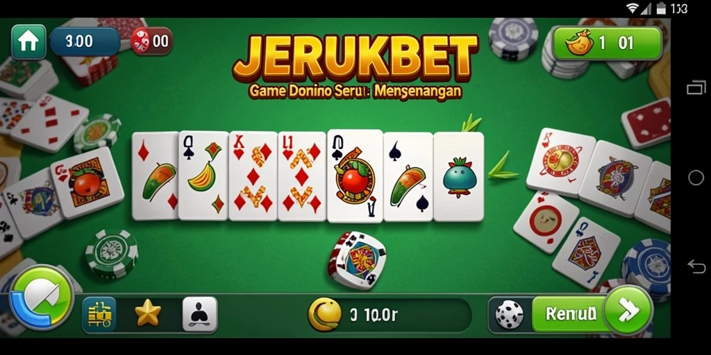 Screenshot gameplay JERUKBET menampilkan kartu domino yang menarik dan interaksi pemain.