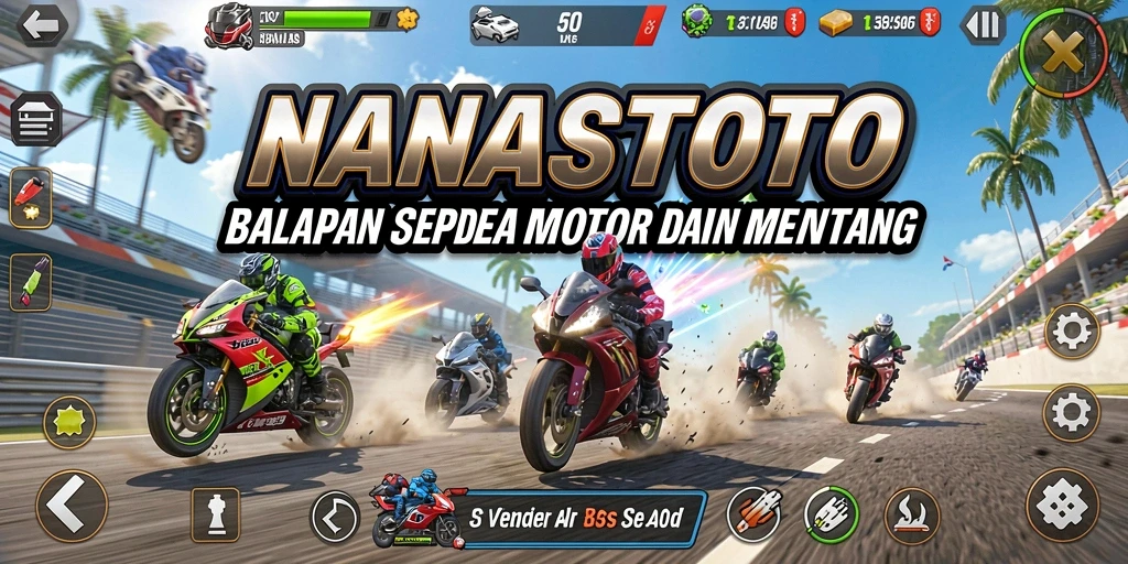 Tampilan gameplay NANASTOTO yang menegangkan dalam balapan sepeda motor.