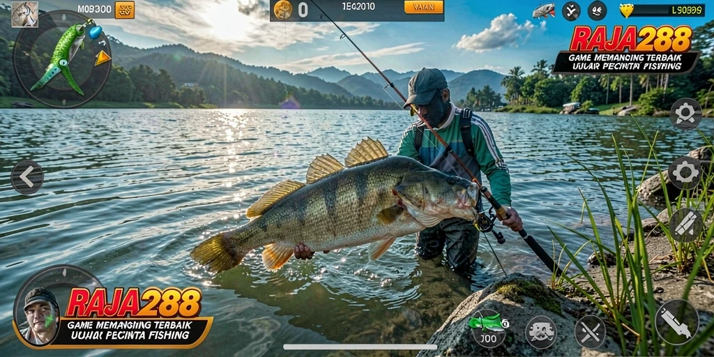 Screenshot RAJA288 menampilkan gameplay memancing yang seru dan penuh warna.