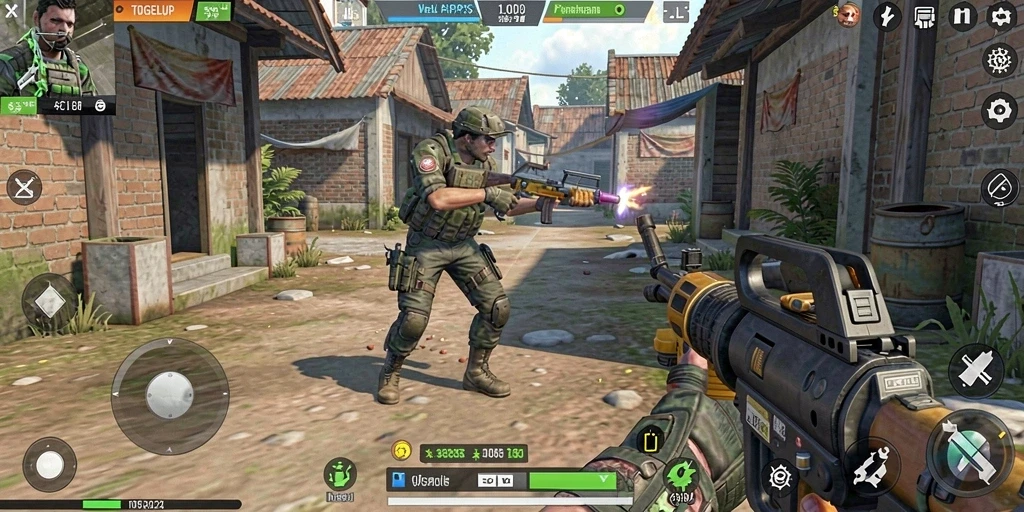 Screenshot utama TOGELUP yang menunjukkan aksi Intense dalam permainan TPS.