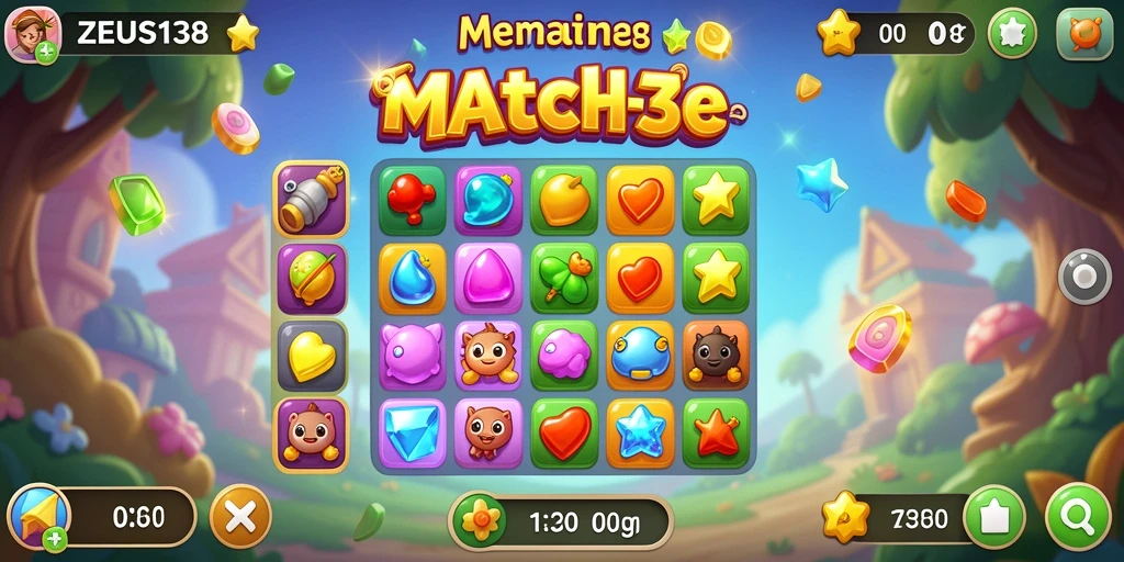 Tampilan gameplay seru ZEUS138 dengan kombinasi permata warna-warni.